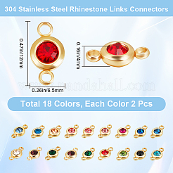 36個 18色 304ステンレススチール ラインストーンリンク/コネクター  フラットラウンド  ゴールドカラー  ミックスカラー  12x6.5x4mm  穴：2mm  2個/カラー&nbsp;STAS-BBC0006-35