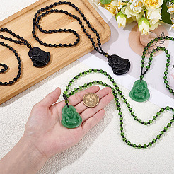 4Pcs 2 Colors Glass Buddha Pendant Necklaces&nbsp;NJEW-ME0001-04