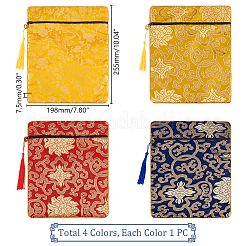 4Pcs 4 Colors Ethnic Style Silk Sutra Book Zipper Pouch&nbsp;ABAG-GA0001-27