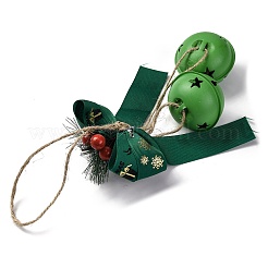 クリスマステーマの布の蝶結びのペンダントの装飾  クリスマスツリーの吊り下げ飾り用の鉄製ベル付き  ライムグリーン  240x180mm&nbsp;HJEW-Q002-01C