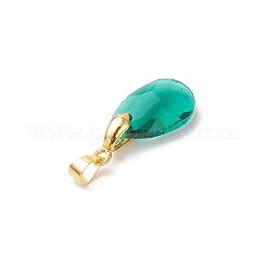 真鍮製ガラスチャーム  ティアドロップ  多面カット  ゴールドカラー  21x9x4.5mm  穴：5x3.5mm  4個/セット&nbsp;PALLOY-JF04501-01