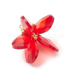 ガラスチャーム  花のチャーム  真鍮のループとシードビーズ付き  多面カット  レッド  23~24x24~26mm  穴：2.5~3x3~3.5mm&nbsp;PALLOY-MZ00741-05