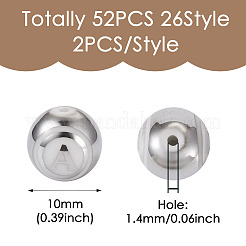 52スタイルの電気メッキガラスアルファベットビーズ26個。  頭文字a~z模様で丸く  銀  10mm  穴：1.4mm  2個/スタイル&nbsp;FIND-TA0001-99B