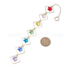 真鍮の菱形の吊り下げ飾り  家庭菜園や屋外装飾用のガラスタッセル  スター  277x27.5mm&nbsp;HJEW-JM01927-03