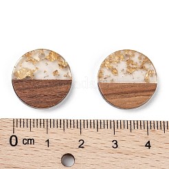 透明樹脂＆ウォールナットウッドチャーム  金箔  フラットラウンド  ゴールド  18x3.5mm  穴：1.5mm&nbsp;LS-X-RESI-S358-02C-B02