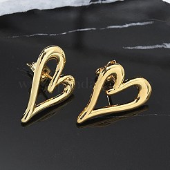 女性用ラックメッキ真鍮スタッドピアス  カドミウムフリー＆鉛フリー  長持ちメッキ  中空の心  18KGP本金メッキ  22x16mm&nbsp;EJEW-C125-20G