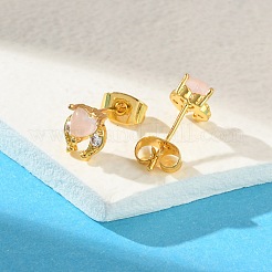 Brass Micro Pave Cubic Zirconia Stud Earrings For Women&nbsp;LS-EJEW-B111-01G-03