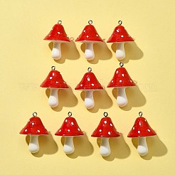 不透明樹脂ペンダント10個  きのこチャーム  レッド  34~36x22~26x22~26mm  穴：2mm&nbsp;RESI-FS0001-63