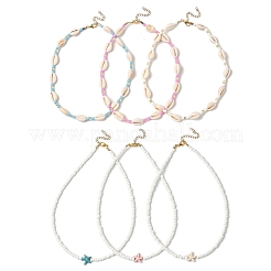 6Pcs 6 Styles Dyed Synthetic Turquoise Starfish & Natural Cowrie Shell & Glass Seed Beaded Necklaces&nbsp;NJEW-JN05329