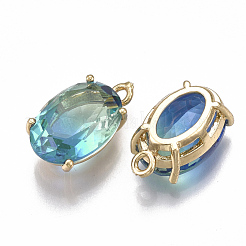 ガラスチャーム  真鍮パーツ  多面カット  オーバル  ゴールドカラー  カラフル  17x13.5x7mm  穴：1.5mm&nbsp;GLAA-S179-04I