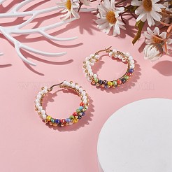 Glass Beads Braided Big Hoop Earrings&nbsp;EJEW-JE04848-05