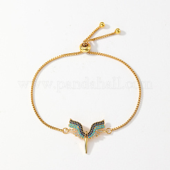 Brass Cubic Zirconia Goddess Wing Link Slider Bracelets for Women&nbsp;FS4700