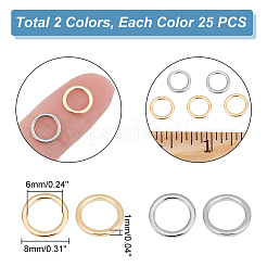 50個2スタイル304ステンレススチールリンクリング  丸いリング  ゴールデン·ステンレス鋼色  8x1mm  25個/スタイル&nbsp;STAS-UN0041-33