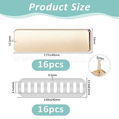 鉄製バッグラベル装飾バックル16個  長方形  プラチナ＆ライトゴールド  13x45x15.5mm&nbsp;IFIN-FH0011-96B-KCG