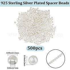 真鍮製スペーサービーズ500個  長持ちメッキ  ラウンド  925銀メッキ  2.3x2mm  穴：1mm&nbsp;KK-BBC0023-57