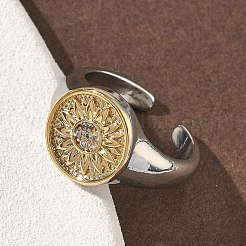 Brass Micro Pave Clear Cubic Zirconia Cuff Rings&nbsp;RJEW-G364-01GP-01
