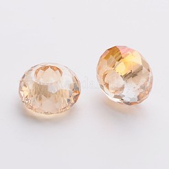 98多面カット電気メッキガラスヨーロッパのビーズ  大穴ビーズ  芯金がない  ロンデル  ミックスカラー  14x8mm  穴：5mm&nbsp;GPDL-F003-M