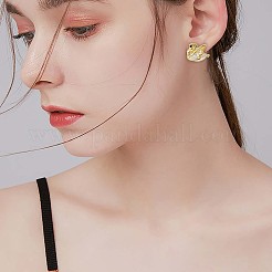 キュービックジルコニア スワン スタッド ピアス  女性用スターリングシルバージュエリー925個  ゴールドカラー  9.5x8mm  ピン：0.8mm&nbsp;JE1003B