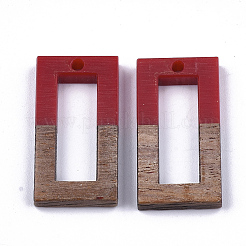 樹脂＆ウォールナットウッドペンダント  長方形  ファイヤーブリック  27~28x14.5x3~4mm  穴：1.5mm&nbsp;LS-RESI-S358-10I