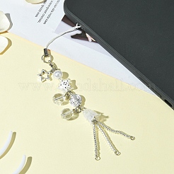 ガラス＆合金＆アクリル携帯ストラップ  ホワイト  16cm&nbsp;HJEW-FS00002