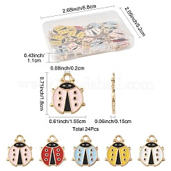 24本合金エナメルペンダント  カドミウムフリー＆ニッケルフリー＆鉛フリー  ライトゴールド  てんとう虫のチャーム  ラックめっき  ミックスカラー  18x15.5x1.5mm  穴：2mm&nbsp;ENAM-FS0003-74