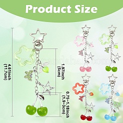 合金とアクリルの桜の花のペンダント装飾  鉄チェーンと星型合金製回転カニカン付き  プラチナ  ディープスカイブルー  117mm&nbsp;HJEW-YW00325-01