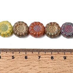 塗装ガラスビーズ連売り  ゴールドライン入り  花  カラフル  12.5~13x5~5.5mm  穴：1mm  約30個/連  14.88''（37.8センチメートル）&nbsp;GLAA-Z021-06A