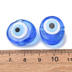 手作りのナザールボンジュウのランプワークビーズ  オーバル  藤紫色  16~17x20~21x8~11mm  穴：3~3.5mm&nbsp;LAMP-G168-02M