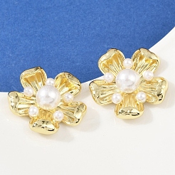Flower Brass ABS Imitation Pearl Stud Earrings&nbsp;EJEW-M082-08G