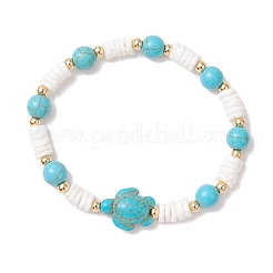 Natural White Shell & Synthetic Turquoise Beads Stretch Bracelets for Women&nbsp;BJEW-JB13477-01