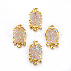 真鍮製リンクコネクター  ドゥルージーレジン付き  黄金色メッキ  魚  ナバホホワイト  18.5x10x3mm  穴：1.7mm&nbsp;LS-KK-O117-G04