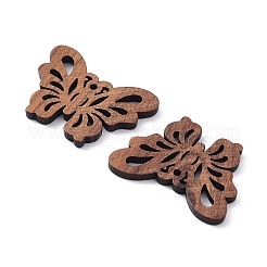 クルミ材レーザーカットペンダント  中空のチャーム  染色されていない  蝶  22x29x2.5mm  穴：1.6mm&nbsp;WOOD-Q051-01F