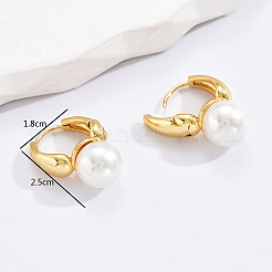 女性用真鍮模造真珠フープピアス  ゴールドカラー  25x18mm&nbsp;WU8886