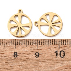 中空 304 ステンレス ペンダント  レモンスライスのチャーム  ゴールドカラー  13x11x1mm  穴：1mm&nbsp;STAS-C176-04G