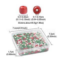 55.5g3色ベーキングペイントガラスシードビーズ  不透明色の光沢  ラウンド  クリスマスのために  ミックスカラー  3~3.5x2mm  穴：1~1.2mm  18.5 G /カラー&nbsp;SEED-YW0002-27
