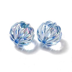 UVメッキ透明レインボー虹色アクリルビーズ  ラウンド  ライトスカイブルー  15.5x15mm  穴：2mm&nbsp;PACR-M001-04