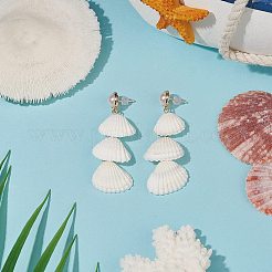 Natural Spiral Shell & Shell Pearl Dangle Stud Earrings&nbsp;EJEW-TA00168
