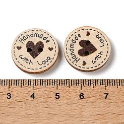 2つ穴のプリント入り木製ボタン  心と愛のフラットラウンド  ミックスカラー  20x3mm  穴：2mm&nbsp;WD-CBACBB7-03