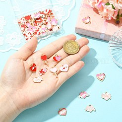 64個 16スタイル ハート合金エナメルチャーム  ライトゴールド  ミックスカラー  10.5~22x12~18x1~1.5mm  穴：1.6~1.8mm  4個/スタイル&nbsp;ENAM-CJ0007-19