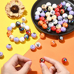 ハロウィーンテーマメッキアクリルビーズ50個  ラウンド  ミックスカラー  15.5x15mm  穴：2.5mm&nbsp;OACR-CJ0002-21