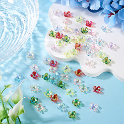 42色電気メッキアクリルビーズキャップ7個  虹色の  4  - 花びらの花  ミックスカラー  12x12x4.5mm  穴：1.4mm&nbsp;OACR-TA0014-43