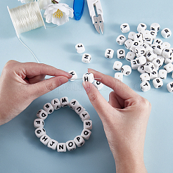 20Pcs White Cube Letter Silicone Beads 12x12x12mm Square Dice Alphabet Beads with 2mm Hole Spacer Loose Letter Beads for Bracelet Necklace Jewelry Making&nbsp;JX432F
