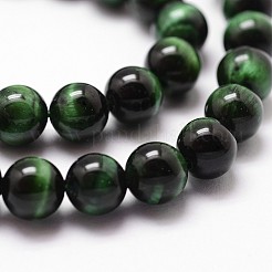 天然石タイガーアイビーズ連売り  染め＆加熱  ラウンド  グリーン  6mm  穴：1mm  約61個/連  14.9インチ〜15.1インチ&nbsp;G-G735-23-6mm-01