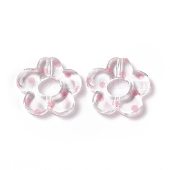 透明なアクリルビーズ  水玉模様の花  透明  ピンク  19x19.5x3.5mm  穴：1.6mm&nbsp;OACR-C009-06D