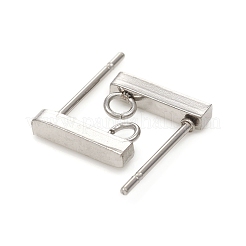 304ステンレススチールスタッドピアス金具  長方形  ステンレス鋼色  10x2mm  穴：1.8mm  ピン：0.7mm&nbsp;STAS-G224-21P-03
