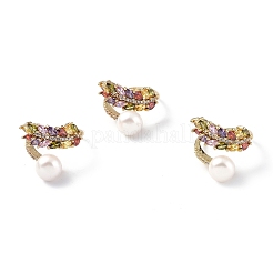 Colorful Cubic Zirconia Wheat with Natural Pearl Open Cuff Ring&nbsp;RJEW-F134-04G