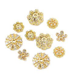 10Pcs 5 Styles Rack Plating Flower Brass Micro Pave Clear Cubic Zirconia Bead Caps&nbsp;KK-CJ0002-73