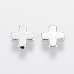 真鍮ビーズ  クロス  ニッケルフリー  プラチナメッキ  8x8x3mm  穴：1.5mm&nbsp;KK-T014-13P