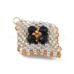 Faceted Round Synthetic Blue Goldstone & Handmade Glass Seed Beaded  Pendants&nbsp;PALLOY-MZ00757-01