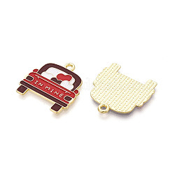 バレンタインデー合金エナメルペンダント  ハートのチャームが付いた車  ゴールドカラー  ファイヤーブリック  22x22x1mm  穴：1.8mm&nbsp;ENAM-T023-24A